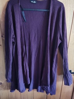 dee elle Plum Ribbed Open-Front Women's Cardigan